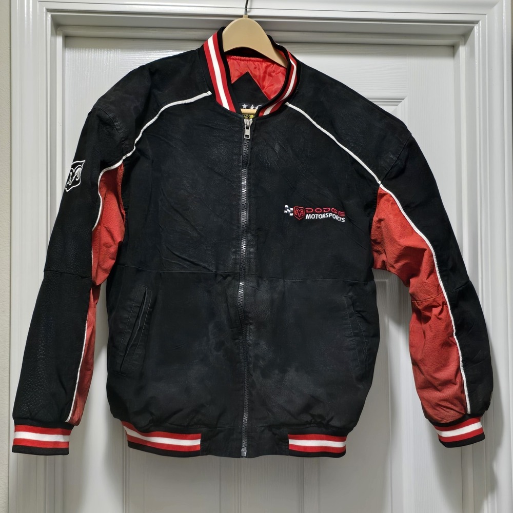 Vintage‎ Essex Nascar Dodge Motorsports Leather Bomber Jacket Men's L
